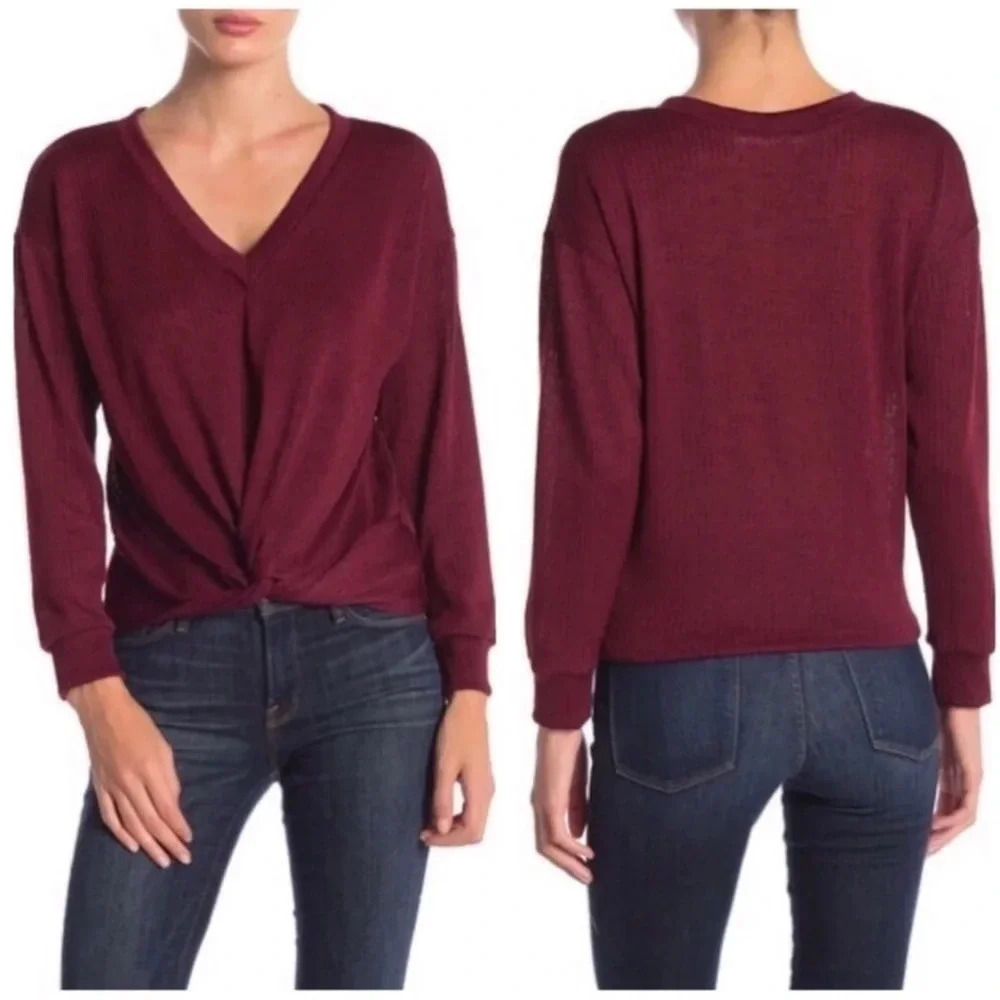 Lush Twist Front Long Sleeve Sweater Top NWT Red